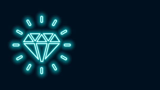 Icono de diamante de línea de neón brillante aislado sobre fondo negro. Símbolo joyería. Piedra de gema. Animación gráfica de vídeo 4K — Vídeos de Stock