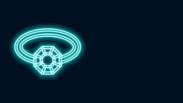 Glowing neon line Diamond engagement ring icon isolated on black background. 4K Video motion graphic animation — Stock Video