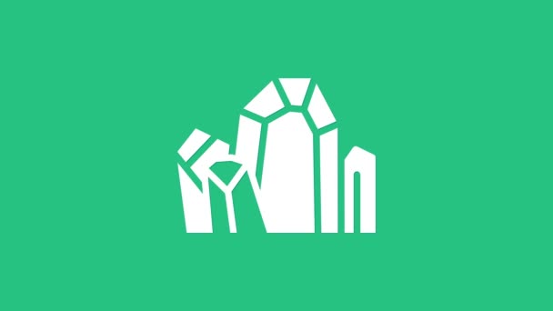 Gemma bianca icona di pietra isolata su sfondo verde. Simbolo di gioielli. Diamante. Animazione grafica 4K Video motion — Video Stock