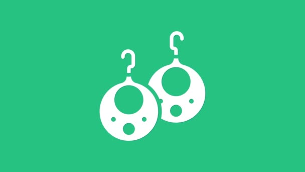 White Earrings icon isolated on green background. Jewelry accessories. 4K Video motion graphic animation — Vídeo de Stock