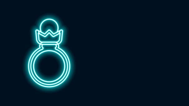 Glowing neon line Diamond engagement ring icon isolated on black background. 4K Video motion graphic animation — Stock Video