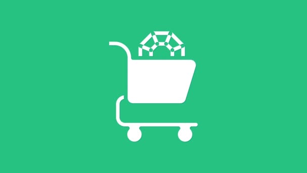 白色珠宝在线购物图标孤立的绿色背景。4K视频运动图形动画 — 图库视频影像