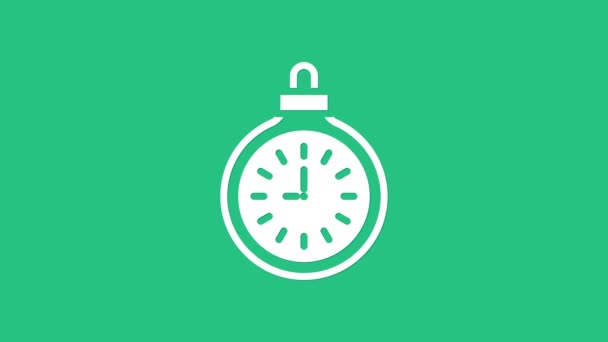 Icono de reloj de bolsillo blanco aislado sobre fondo verde. Animación gráfica de vídeo 4K — Vídeo de stock