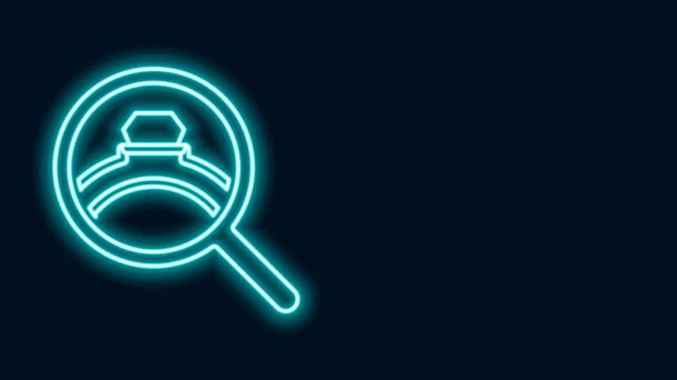 Ragyogó neon vonal Gyémánt eljegyzési gyűrű ikon elszigetelt fekete háttérrel. 4K Videó mozgás grafikus animáció — Stock videók