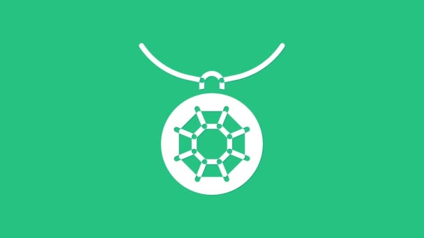 Bílý přívěšek na ikonu náhrdelníku izolované na zeleném pozadí. Grafická animace pohybu videa 4K — Stock video