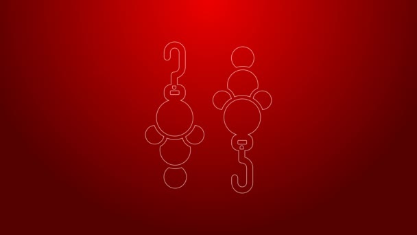 Green line Earrings icon isolated on red background. Jewelry accessories. 4K Video motion graphic animation — Vídeo de Stock