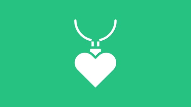 Witte ketting met hartvormige hanger pictogram geïsoleerd op groene achtergrond. Sieraden decoratie. Internationale Gelukkige Vrouwendag. 4K Video motion grafische animatie — Stockvideo