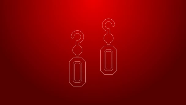 Green line Earrings icon isolated on red background. Jewelry accessories. 4K Video motion graphic animation — Vídeo de Stock