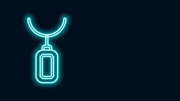 Светящаяся неоновая линия Кулон на ожерелье значок изолирован на черном фоне. Видеографическая анимация 4K — стоковое видео