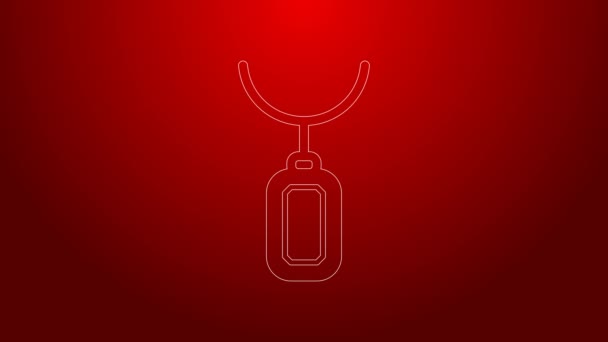 Green line Pendant on necklace icon isolated on red background. 4K Video motion graphic animation — Stock Video