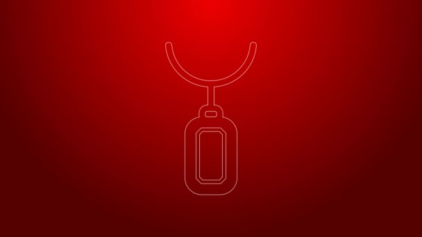 Línea verde Colgante en el icono del collar aislado sobre fondo rojo. Animación gráfica de vídeo 4K — Vídeo de stock