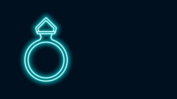 发光的霓虹灯线钻石订婚戒指图标孤立在黑色背景.4K视频运动图形动画 — 图库视频影像