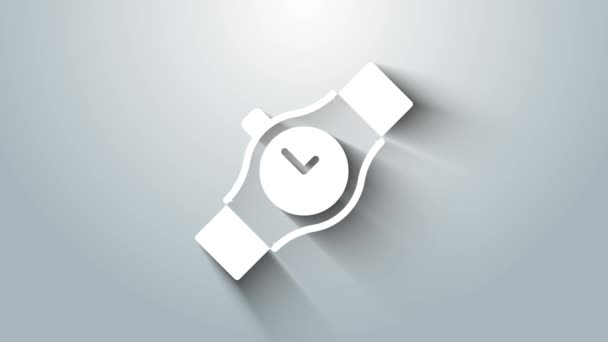 Bílé hodinky ikona izolované na šedém pozadí. Ikona hodinek. Grafická animace pohybu videa 4K — Stock video