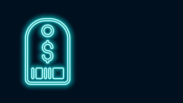Linea neon incandescente Targhetta con icona dollaro isolata su sfondo nero. Badge per il prezzo. Vendita con simbolo dollaro. Promozionale tag sconto. Animazione grafica 4K Video motion — Video Stock