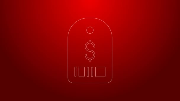 Ligne verte Étiquette de prix avec icône dollar isolée sur fond rouge. Insigne pour le prix. Vente avec symbole dollar. Promo tag discount. Animation graphique de mouvement vidéo 4K — Video