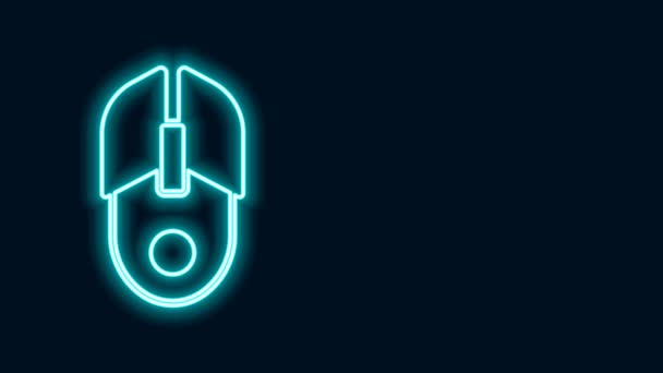 Linea neon incandescente icona del mouse del computer isolata su sfondo nero. Ottica con simbolo della ruota. Animazione grafica 4K Video motion — Video Stock