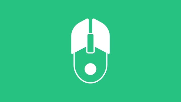 Иконка белой мыши выделена на зеленом фоне. Оптический с обозначением колеса. Видеографическая анимация 4K — стоковое видео