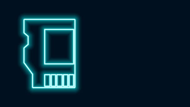 Glödande neon line SD-kort ikon isolerad på svart bakgrund. Minneskort. Adapter ikonen. 4K Video motion grafisk animation — Stockvideo