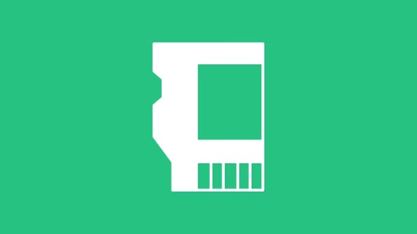 Icona scheda SD bianca isolata su sfondo verde. Scheda di memoria. Icona adattatore. Animazione grafica 4K Video motion — Video Stock