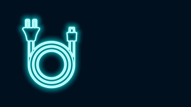 Ragyogó neon vonal Elektromos dugó ikon elszigetelt fekete alapon. A villamos energia csatlakoztatásának és lekapcsolásának fogalma. 4K Videó mozgás grafikus animáció — Stock videók
