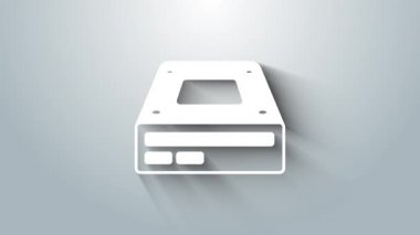 Beyaz Optik disk sürücüsü simgesi gri arkaplanda izole edildi. Veri diski okumak ve yazmak için CD DVD dizüstü bilgisayarı çekmecesi. 4K Video hareketli grafik canlandırması