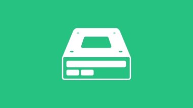 Beyaz Optik disk sürücüsü simgesi yeşil arkaplanda izole edildi. Veri diski okumak ve yazmak için CD DVD dizüstü bilgisayarı çekmecesi. 4K Video hareketli grafik canlandırması