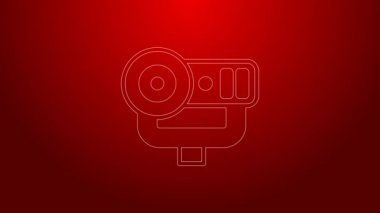 Kırmızı arkaplanda yeşil çizgi web kamera simgesi izole edildi. Sohbet kamerası. Web kamerası simgesi. 4K Video hareketli grafik canlandırması