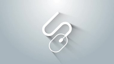 Beyaz Bilgisayar faresi simgesi gri arkaplanda izole edildi. Tekerlek sembollü optik. 4K Video hareketli grafik canlandırması