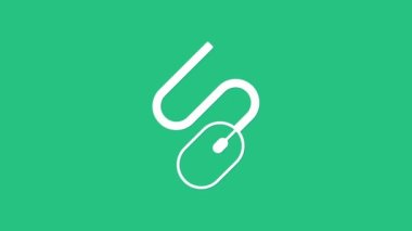 Beyaz Bilgisayar faresi simgesi yeşil arkaplanda izole edildi. Tekerlek sembollü optik. 4K Video hareketli grafik canlandırması