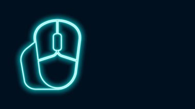 Parlayan neon hattı Bilgisayar fare simgesi siyah arkaplanda izole edildi. Tekerlek sembollü optik. 4K Video hareketli grafik canlandırması