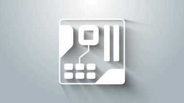 Beyaz Elektronik bilgisayar bileşenleri anakart dijital çip entegre bilim ikonu gri arka planda izole. Devre kartı. 4K Video hareketli grafik canlandırması