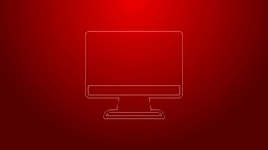 Yeşil çizgi bilgisayar ekranı simgesi kırmızı arkaplanda izole edildi. Elektronik cihaz. Ön manzara. 4K Video hareketli grafik canlandırması