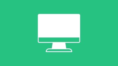 Beyaz Bilgisayar ekran simgesi yeşil arkaplanda izole edildi. Elektronik cihaz. Ön manzara. 4K Video hareketli grafik canlandırması