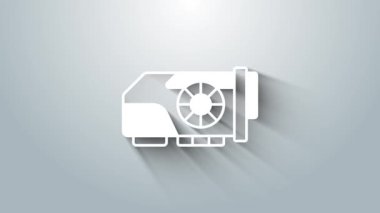 Beyaz Video Grafik Kart simgesi gri arkaplanda izole edildi. 4K Video hareketli grafik canlandırması