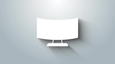 Gri arkaplanda beyaz bilgisayar ekranı simgesi izole edildi. Elektronik cihaz. Ön manzara. 4K Video hareketli grafik canlandırması