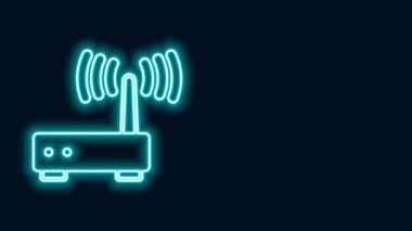 Parlayan neon hat Router ve wi-fi sinyal ikonu siyah arkaplanda izole edildi. Kablosuz ethernet modem yönlendirici. Bilgisayar teknolojisi interneti. 4K Video hareketli grafik canlandırması