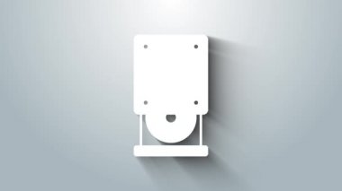 Beyaz Optik disk sürücüsü simgesi gri arkaplanda izole edildi. Veri diski okumak ve yazmak için CD DVD dizüstü bilgisayarı çekmecesi. 4K Video hareketli grafik canlandırması