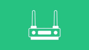 Beyaz Yönlendirici ve kablosuz ağ sinyali ikonu yeşil arkaplanda izole edildi. Kablosuz ethernet modem yönlendirici. Bilgisayar teknolojisi interneti. 4K Video hareketli grafik canlandırması