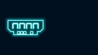 Parlak neon çizgi RAM, siyah arkaplanda izole edilmiş rastgele erişim bellek simgesi. 4K Video hareketli grafik canlandırması