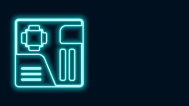 Parlayan neon hattı Elektronik bilgisayar bileşenleri anakart dijital çip entegre bilim ikonu siyah arka planda izole edildi. Devre kartı. 4K Video hareketli grafik canlandırması