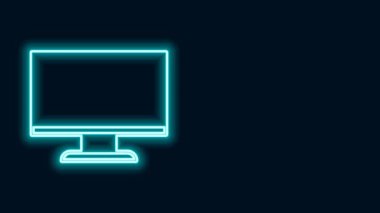 Parlayan neon hattı Bilgisayar monitörü simgesi siyah arkaplanda izole edildi. Elektronik cihaz. Ön manzara. 4K Video hareketli grafik canlandırması