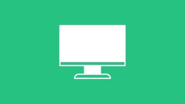 Beyaz Bilgisayar ekran simgesi yeşil arkaplanda izole edildi. Elektronik cihaz. Ön manzara. 4K Video hareketli grafik canlandırması