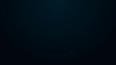 Siyah arkaplanda izole edilmiş otomatik çamaşır makinesi simgesi için parlak neon çizgisi deterjanı. 4K Video hareketli grafik canlandırması