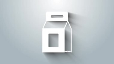 Gri arkaplanda izole edilmiş otomatik çamaşır makinesi ikonu için beyaz deterjan. 4K Video hareketli grafik canlandırması