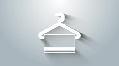 Askı simgesinde beyaz havlu gri arkaplanda izole edildi. Banyo havlusu ikonu. 4K Video hareketli grafik canlandırması