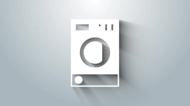 Beyaz Yıkama simgesi gri arkaplanda izole edildi. Çamaşır makinesi simgesi. Çamaşır makinesi, çamaşır makinesi. Ev aletleri sembolü. 4K Video hareketli grafik canlandırması