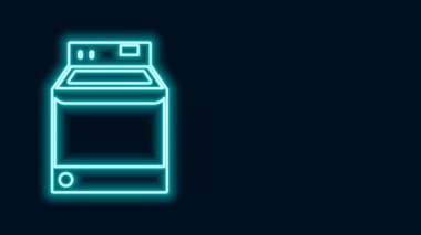 Parlayan neon hattı yıkama ikonu siyah arkaplanda izole edildi. Çamaşır makinesi simgesi. Çamaşır makinesi, çamaşır makinesi. Ev aletleri sembolü. 4K Video hareketli grafik canlandırması