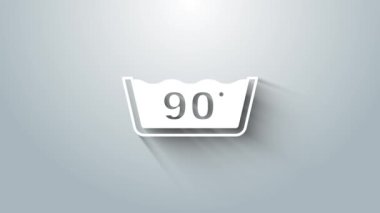 Beyaz yıkama, gri arka planda 90 derecenin altında izole edilmiş bir ikon. Sıcaklık temizleme. 4K Video hareketli grafik animasyonu