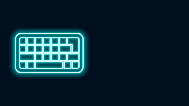 Glowing neon line Computer keyboard icon isolated on black background. PC component sign. 4K Video motion graphic animation — Stock Video