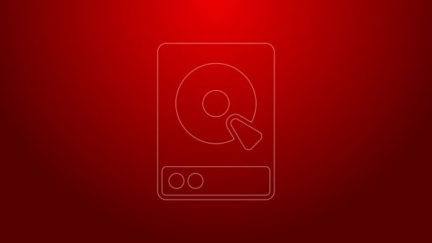 Green line Hard disk drive HDD icon isolated on red background. 4K Video motion graphic animation — Stock Video